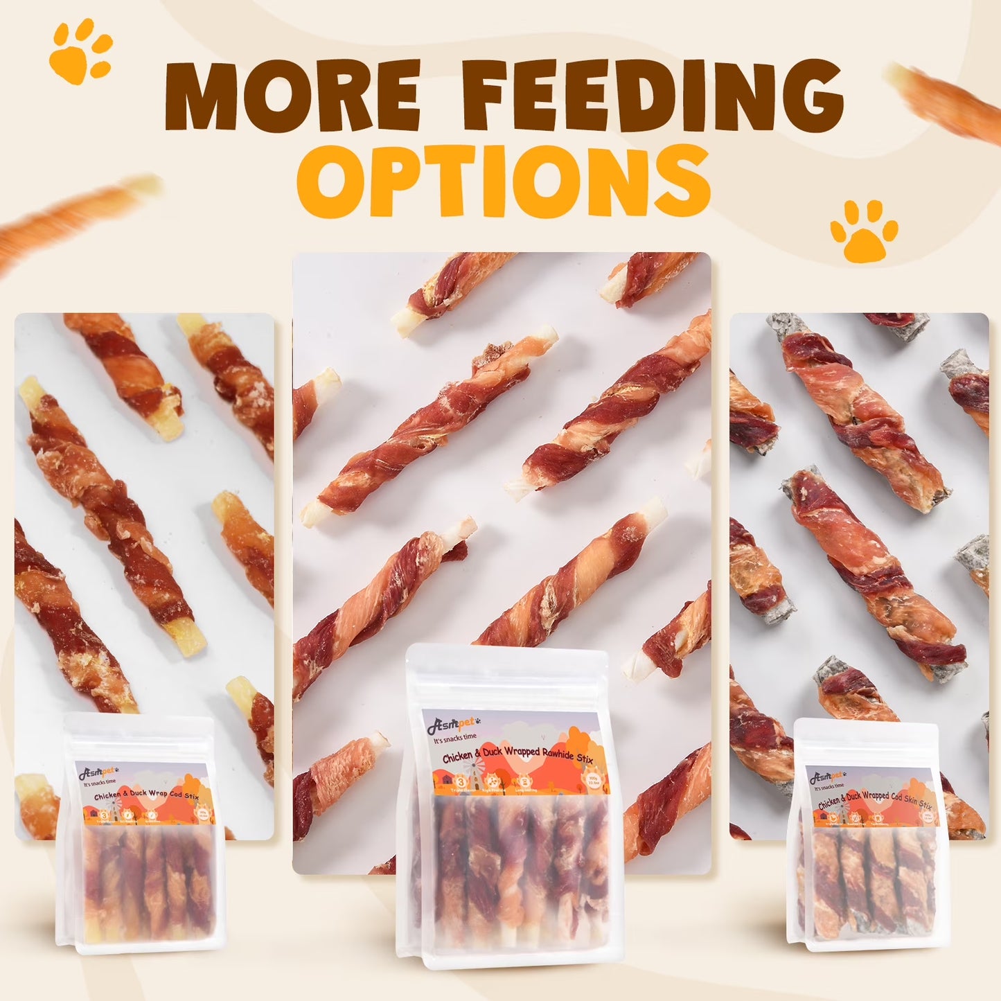 Rawhide Dog Chew, Natural Chicken and Duck Wrap Long-Lasting Treat for Dog, 11 Oz.