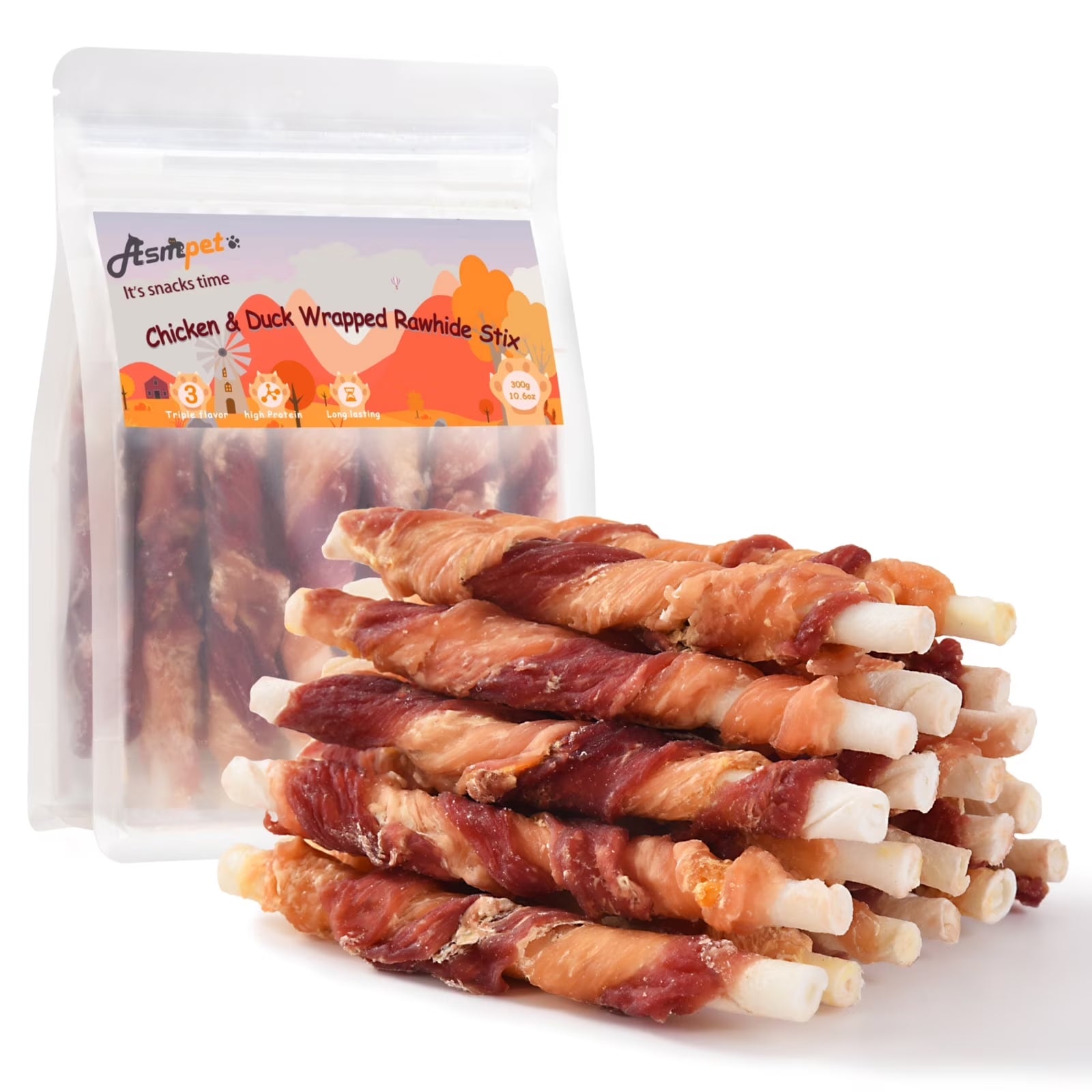 Rawhide Dog Chew, Natural Chicken and Duck Wrap Long-Lasting Treat for Dog, 11 Oz.