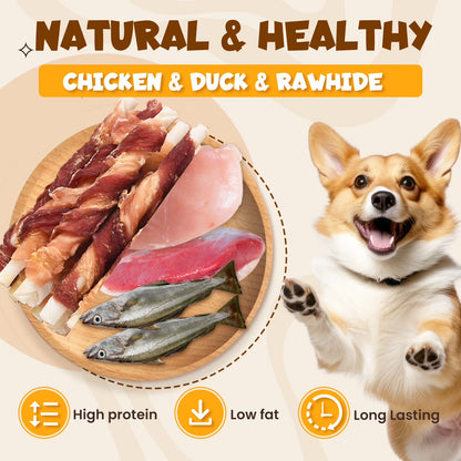 Rawhide Dog Chew, Natural Chicken and Duck Wrap Long-Lasting Treat for Dog, 11 Oz.
